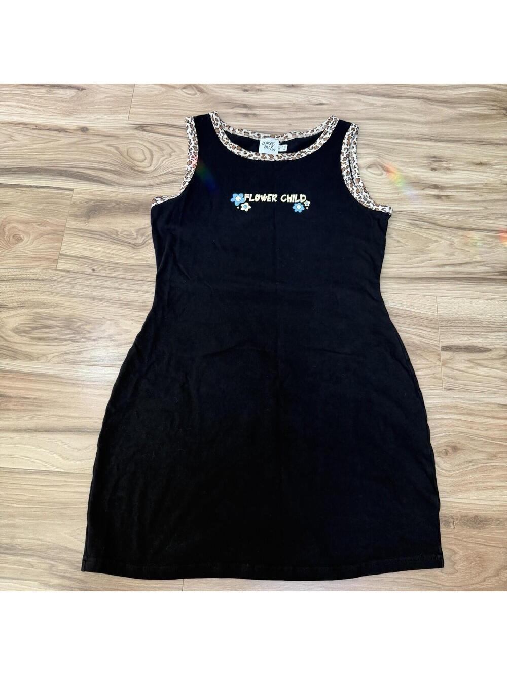 Princess Polly Flower Child Graphic Mini Tank Dress Leopard Trim US 8